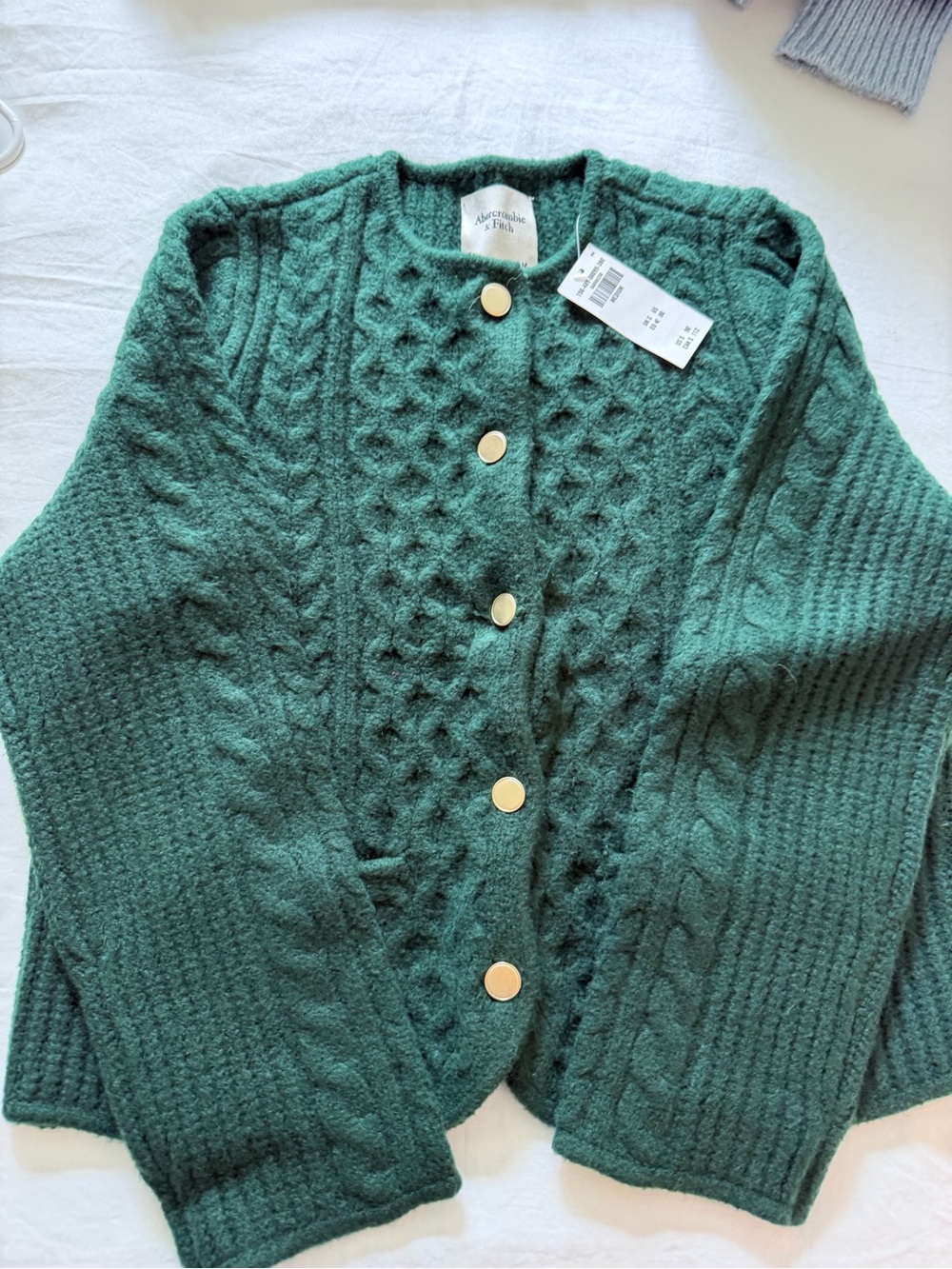Abercrombie Green Cable-Knit Button Cardigan Sweater